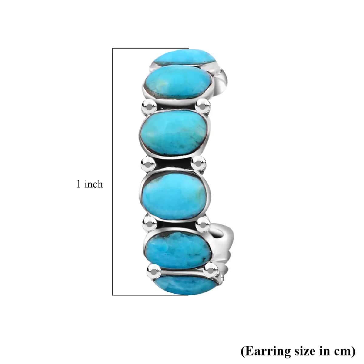 SANTA FE Style Kingman Turquoise Half Hoop Earrings in Sterling Silver 3.75 ctw image number 4