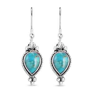 Santa Fe Style Kingman Turquoise 1.00 ctw Earrings in Sterling Silver, Silver Solitaire Earrings, Silver Jewelry For Women