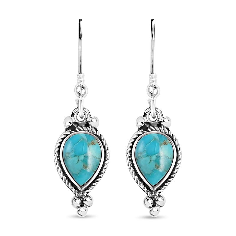 Santa Fe Style Kingman Turquoise 1.00 ctw Earrings in Sterling Silver, Silver Solitaire Earrings, Silver Jewelry For Women