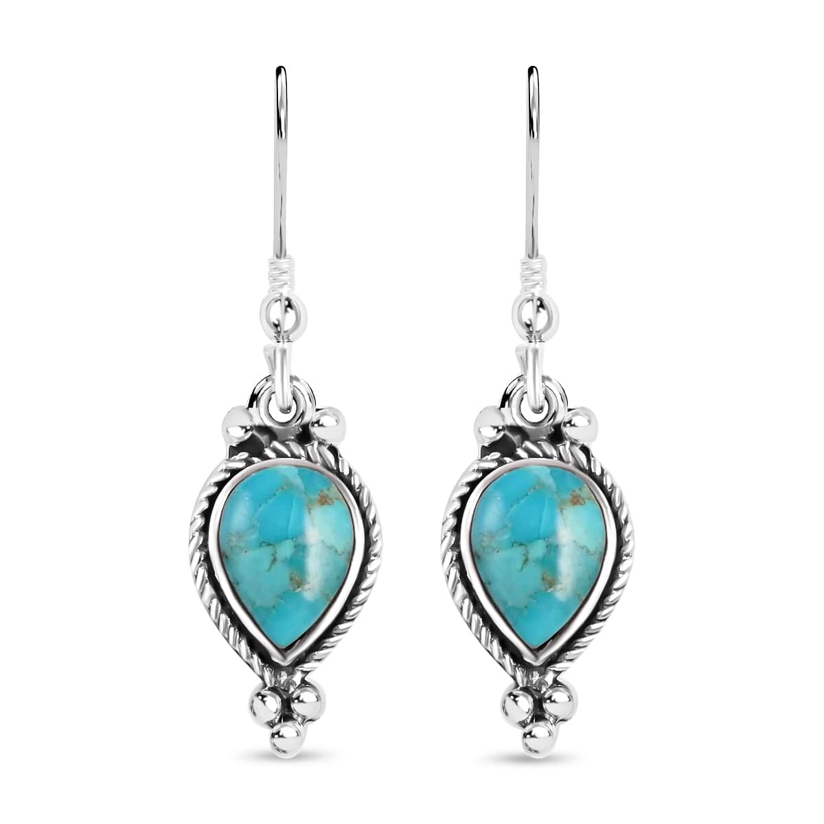 Mother’s Day Gift Santa Fe Style Kingman Turquoise Earrings in Sterling Silver, Silver Solitaire Earrings, Silver Jewelry For Women 1.00 ctw image number 0