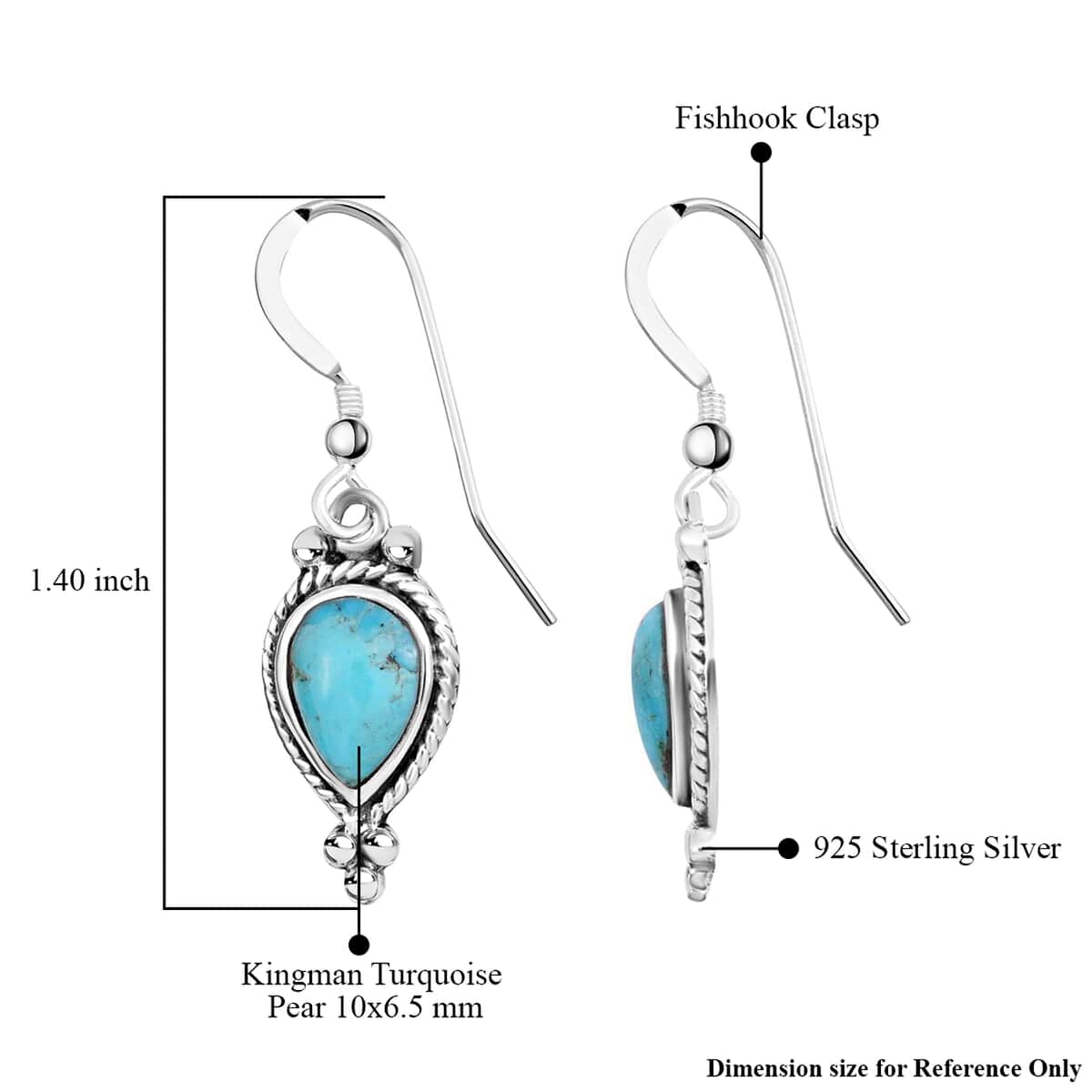 Mother’s Day Gift Santa Fe Style Kingman Turquoise Earrings in Sterling Silver, Silver Solitaire Earrings, Silver Jewelry For Women 1.00 ctw image number 3
