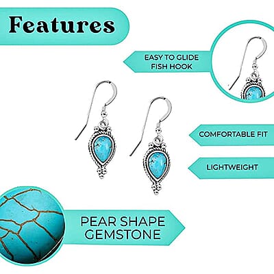 Santa Fe Style Kingman Turquoise 1.00 ctw Earrings in Sterling Silver, Silver Solitaire Earrings, Silver Jewelry For Women
