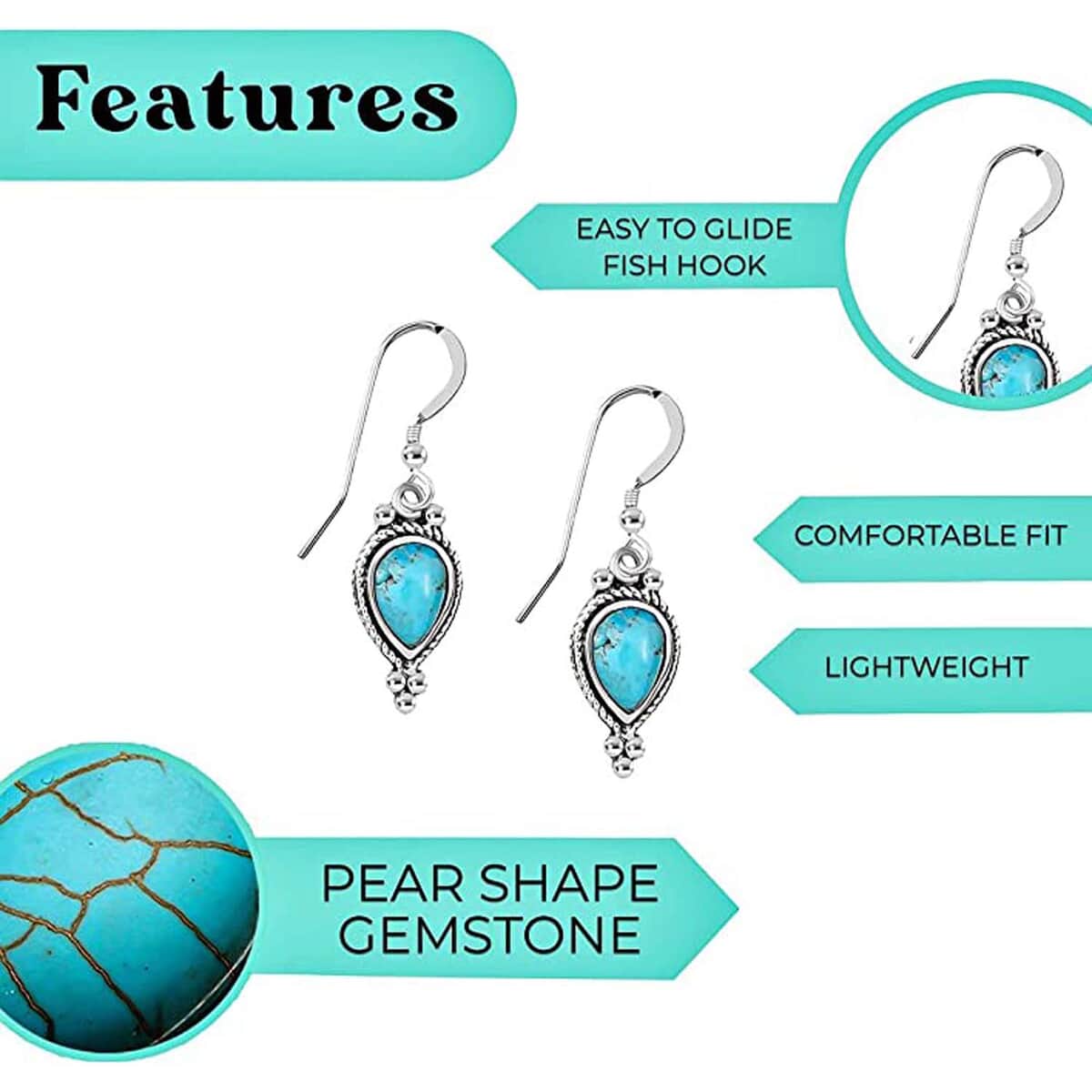 Mother’s Day Gift Santa Fe Style Kingman Turquoise Earrings in Sterling Silver, Silver Solitaire Earrings, Silver Jewelry For Women 1.00 ctw image number 4