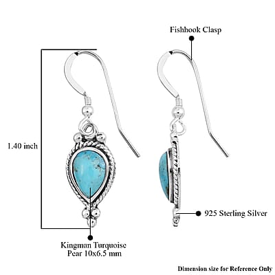 Santa Fe Style Kingman Turquoise 1.00 ctw Earrings in Sterling Silver, Silver Solitaire Earrings, Silver Jewelry For Women