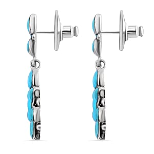 Santa Fe Style Kingman Turquoise 6.50 ctw Earrings in Sterling Silver, Turquoise Dangle Earrings, Silver Drop Flower Earrings, Flower Jewelry For Women