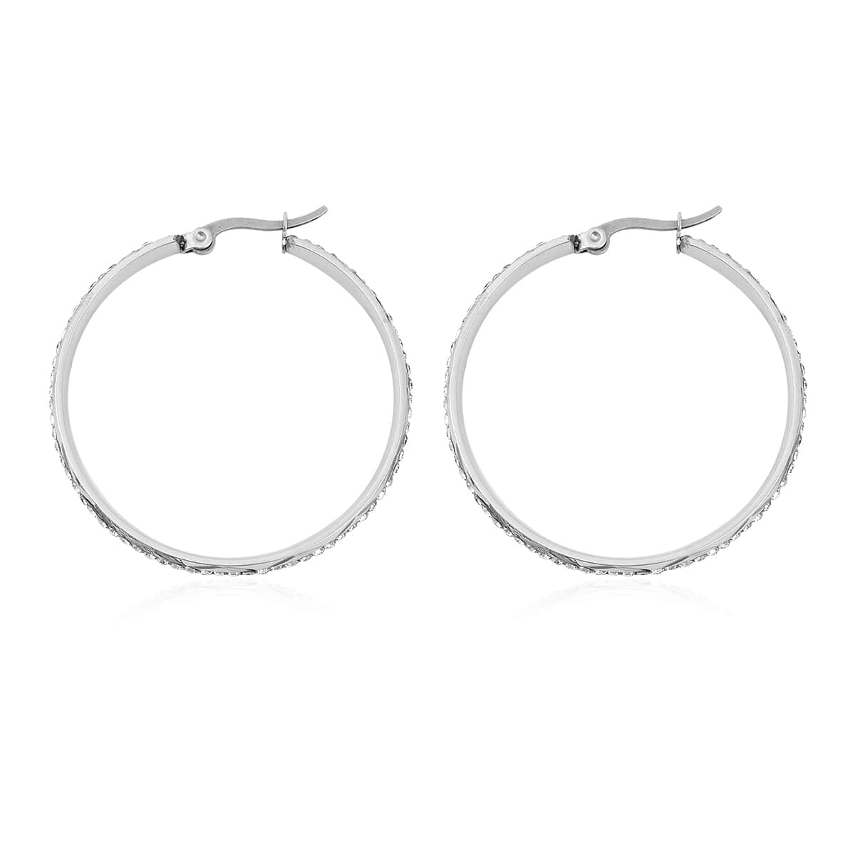 Austrian Crystal Hoop Earrings in Stainless Steel image number 3