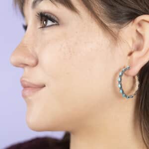 Santa Fe Style Kingman Turquoise Open Hoop Earrings in Sterling Silver 4.00 ctw