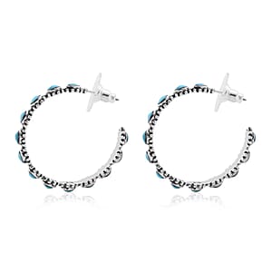 Santa Fe Style Kingman Turquoise Open Hoop Earrings in Sterling Silver 4.00 ctw
