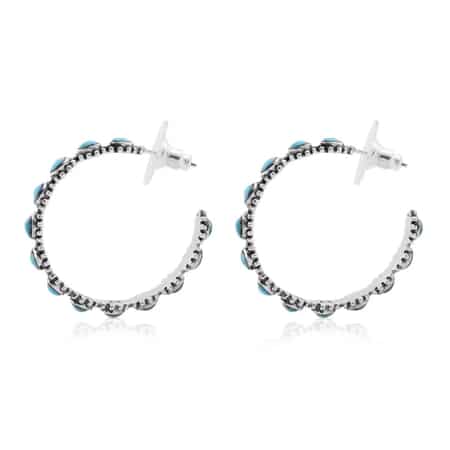 Santa Fe Style Kingman Turquoise Open Hoop Earrings in Sterling Silver 4.00 ctw image number 3