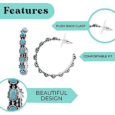 Santa Fe Style Kingman Turquoise Open Hoop Earrings in Sterling Silver 4.00 ctw