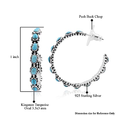 Santa Fe Style Kingman Turquoise Open Hoop Earrings in Sterling Silver 4.00 ctw