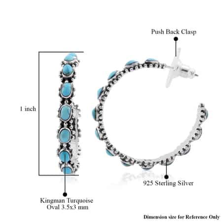 Santa Fe Style Kingman Turquoise Open Hoop Earrings in Sterling Silver 4.00 ctw image number 6