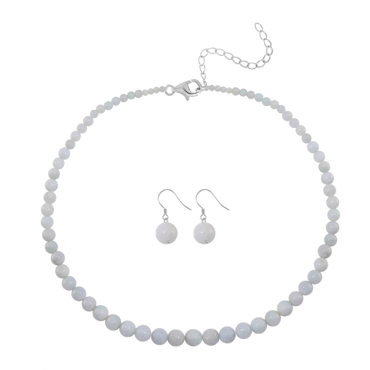 Natural Jade 226.00 ctw Earrings and Beaded Necklace in Sterling Silver 18-20 Inches image number 0