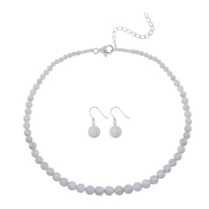 Natural Jade 226.00 ctw Earrings and Beaded Necklace in Sterling Silver 18-20 Inches