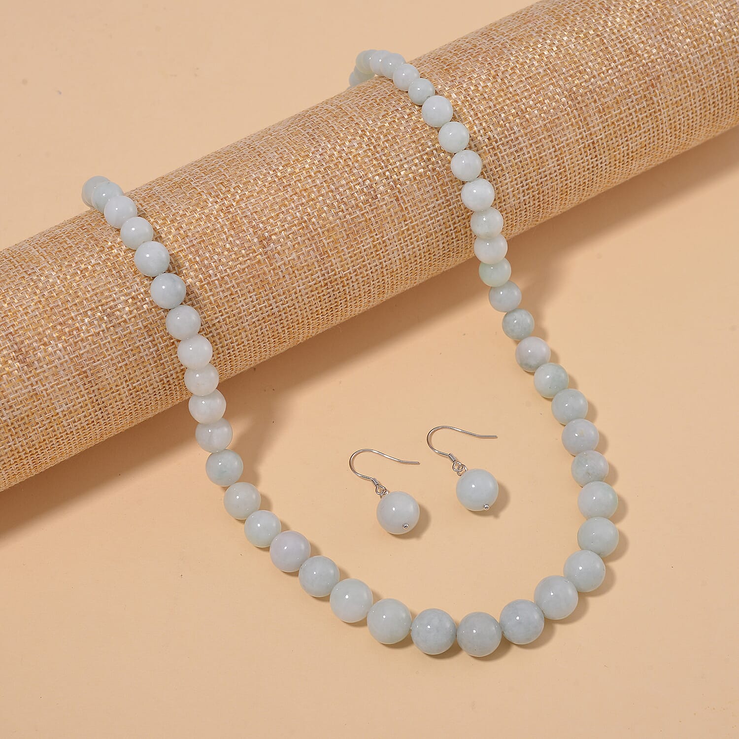 Natural Jade 226.00 ctw Earrings and Beaded Necklace in Sterling Silver 18-20 Inches
