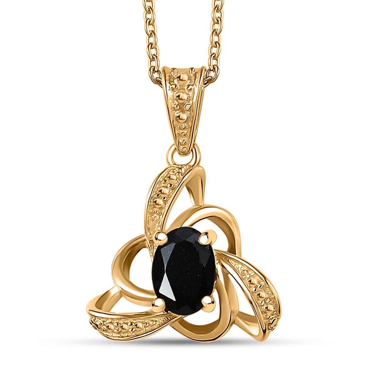 Australian Black Tourmaline Fancy Knot Pendant in 14K Yellow Gold Over Sterling Silver with Stainless Steel Necklace 20 Inches 0.75 ctw image number 0