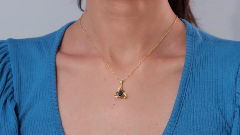 0.75 ctw Australian Black Tourmaline Fancy Knot Pendant Necklace 20 Inches in 14K Yellow Gold Over Sterling Silver & ION Plated YG Stainless