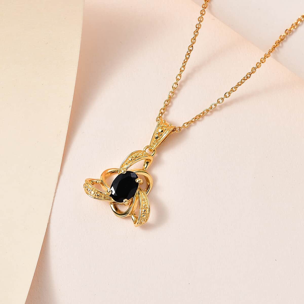 Australian Black Tourmaline Fancy Knot Pendant in 14K Yellow Gold Over Sterling Silver with Stainless Steel Necklace 20 Inches 0.75 ctw image number 1
