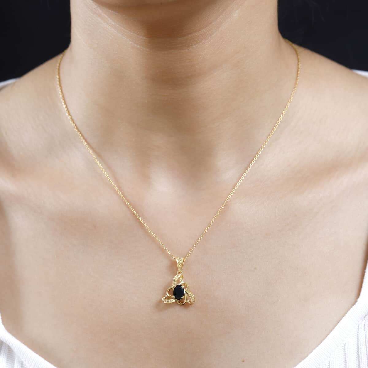 Australian Black Tourmaline Fancy Knot Pendant in 14K Yellow Gold Over Sterling Silver with Stainless Steel Necklace 20 Inches 0.75 ctw image number 2