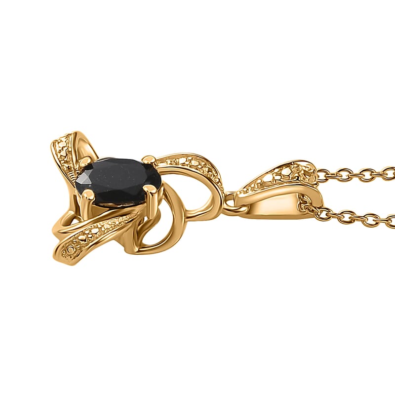 Australian Black Tourmaline Fancy Knot Pendant in 14K Yellow Gold Over Sterling Silver with Stainless Steel Necklace 20 Inches 0.75 ctw