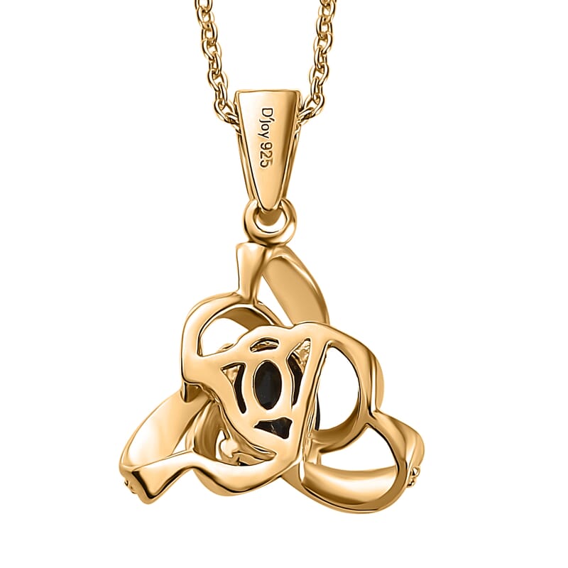 Australian Black Tourmaline Fancy Knot Pendant in 14K Yellow Gold Over Sterling Silver with Stainless Steel Necklace 20 Inches 0.75 ctw