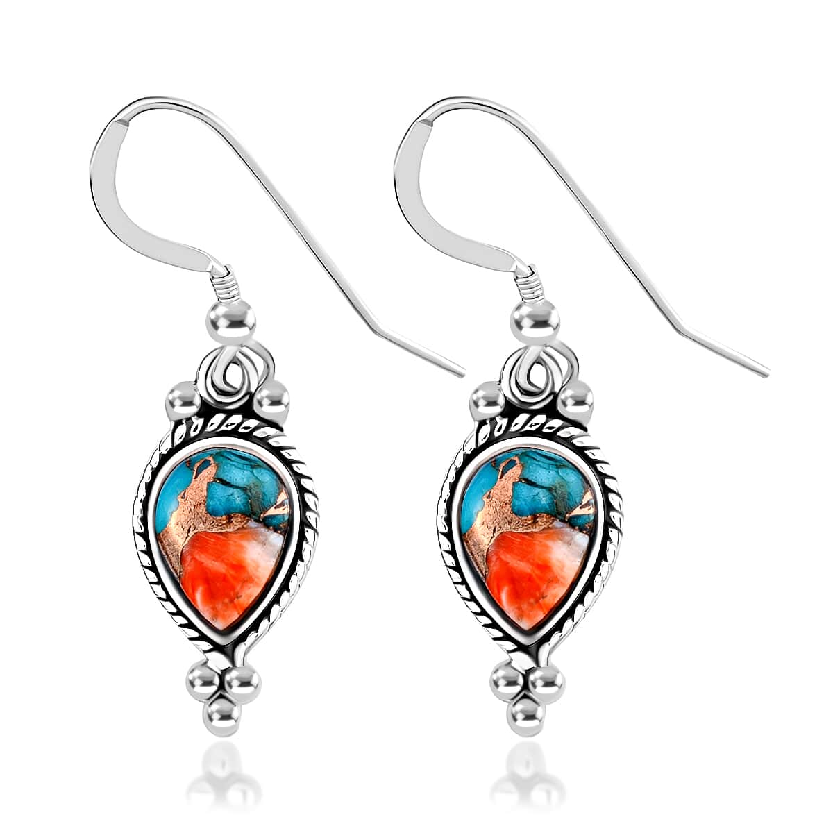 Santa Fe Style Spiny Turquoise Earrings in Sterling Silver, Silver Solitaire Earrings, Silver Jewelry For Women 0.50 ctw image number 0
