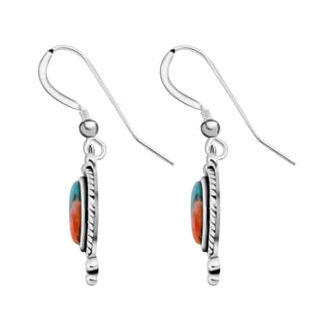 Santa Fe Style Spiny Turquoise Earrings in Sterling Silver, Silver Solitaire Earrings, Silver Jewelry For Women 0.50 ctw image number 1