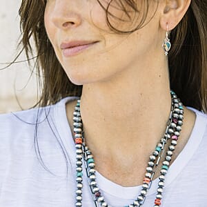 Santa Fe Style Spiny Turquoise 0.50 ctw Earrings in Sterling Silver, Silver Solitaire Earrings, Silver Jewelry For Women