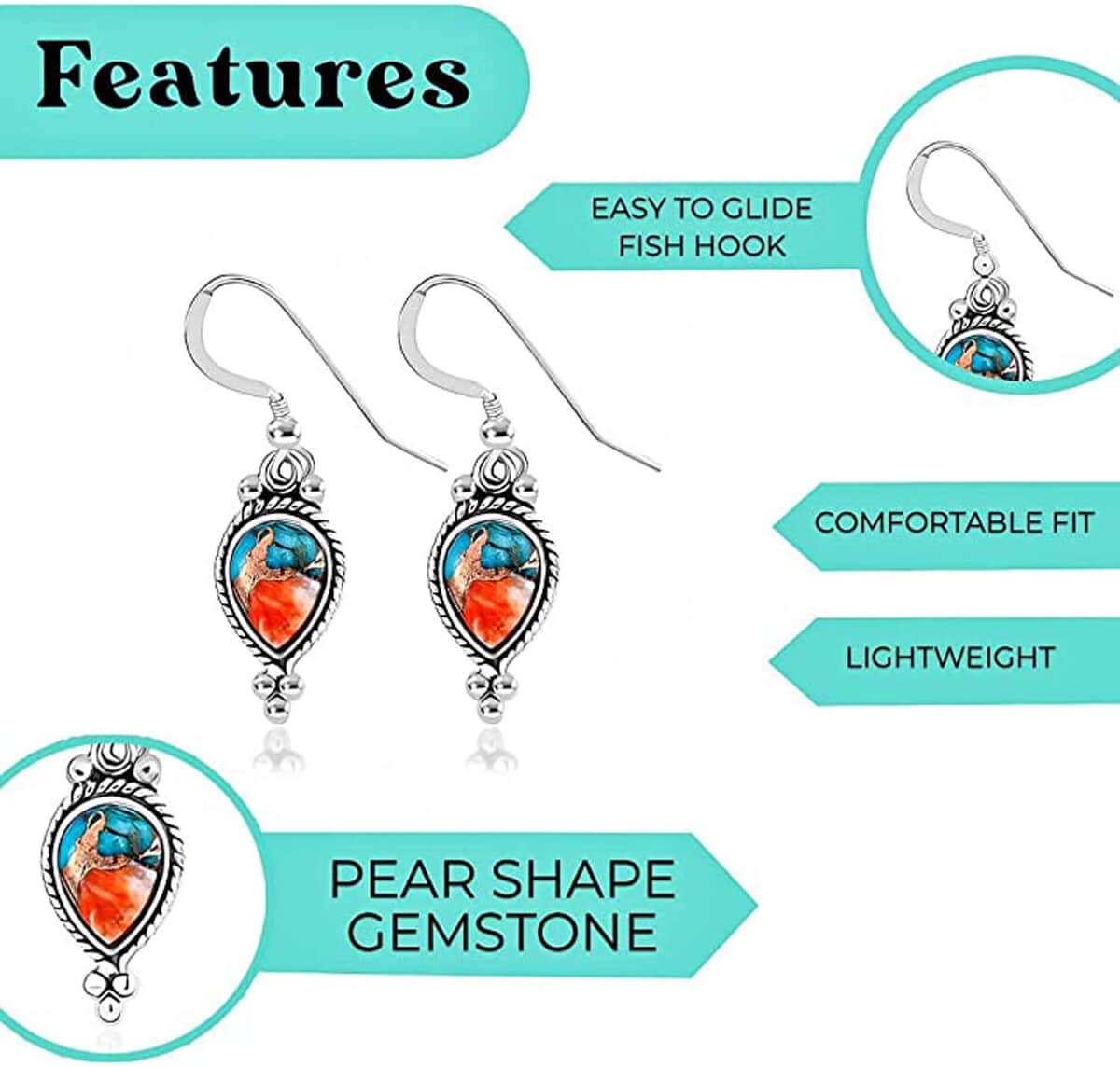 Santa Fe Style Spiny Turquoise 0.50 ctw Earrings in Sterling Silver, Silver Solitaire Earrings, Silver Jewelry For Women image number 5