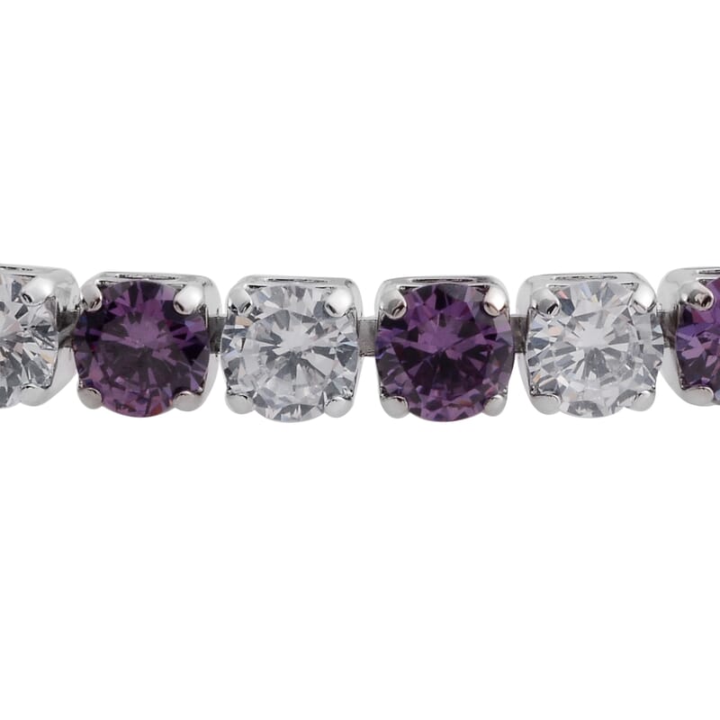 Simulated Amethyst, Simulated White Diamond Silvertone Bracelet (8.00 In) TGW 18.92 cts.