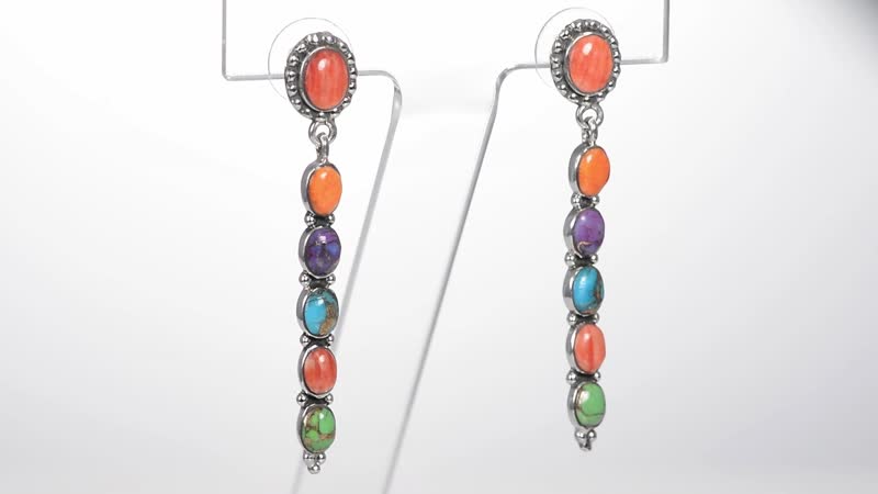 SANTA FE Style 1.95 ctw Mojave Multi Turquoise and Multi Gemstone Earrings in Sterling Silver
