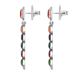 Santa Fe Style Mojave Multi Turquoise and Coral Earrings in Sterling Silver 1.90 ctw