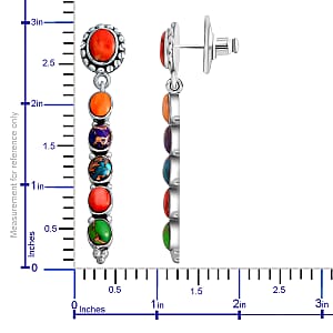 Santa Fe Style Mojave Multi Turquoise and Coral Earrings in Sterling Silver 1.90 ctw