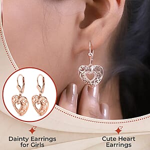 D'Joy Openwork Earrings, Filigree Earrings, Lever Back Earrings, Drop Earrings, 14K Rose Gold Plated Sterling Silver Earrings, Heart Earrings For Women, Jewelry Gifts For Birthday