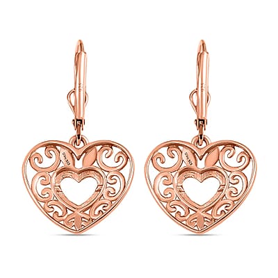 D'Joy Openwork Earrings, Filigree Earrings, Lever Back Earrings, Drop Earrings, 14K Rose Gold Plated Sterling Silver Earrings, Heart Earrings For Women, Jewelry Gifts For Birthday