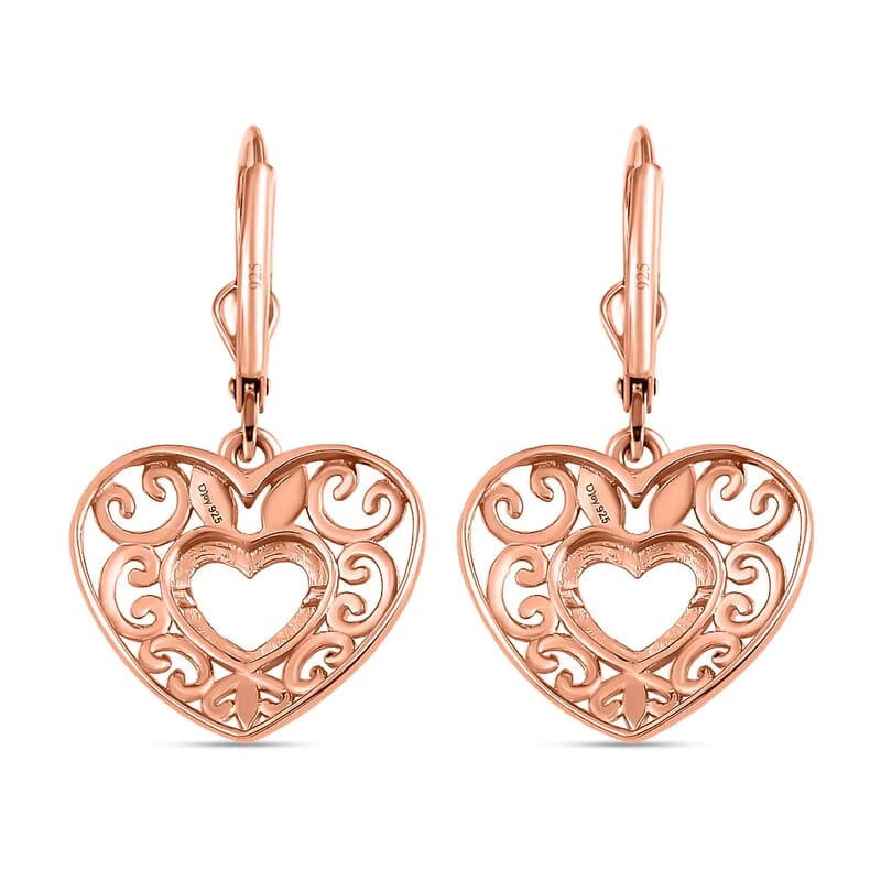 D'Joy Openwork Earrings, Filigree Earrings, Lever Back Earrings, Drop Earrings, 14K Rose Gold Plated Sterling Silver Earrings, Heart Earrings For Women, Jewelry Gifts For Birthday