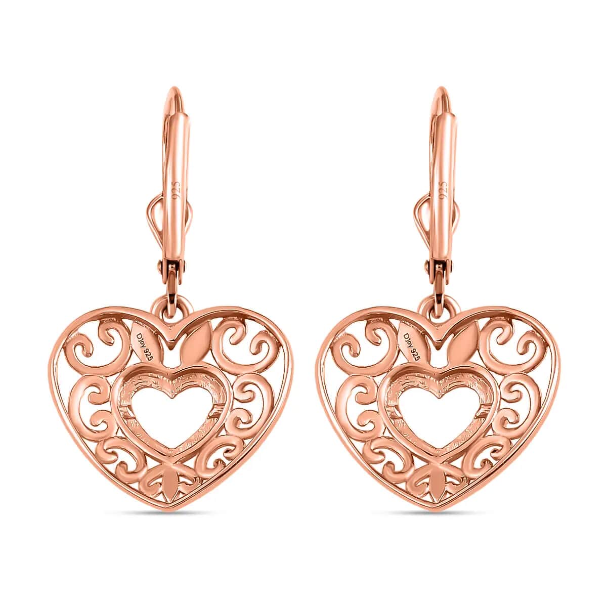Openwork Lever Back Earrings in 14K Rose Gold Plated Sterling Silver| Heart Earrings For Women| Jewelry Gifts For Birthday image number 4