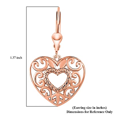 D'Joy Openwork Earrings, Filigree Earrings, Lever Back Earrings, Drop Earrings, 14K Rose Gold Plated Sterling Silver Earrings, Heart Earrings For Women, Jewelry Gifts For Birthday