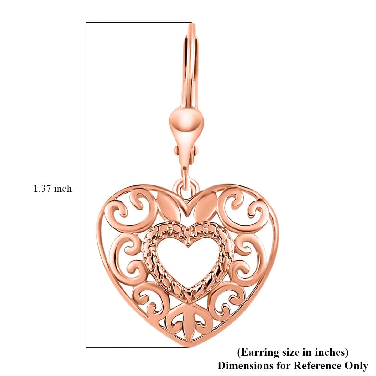 Openwork Lever Back Earrings in 14K Rose Gold Plated Sterling Silver| Heart Earrings For Women| Jewelry Gifts For Birthday image number 6