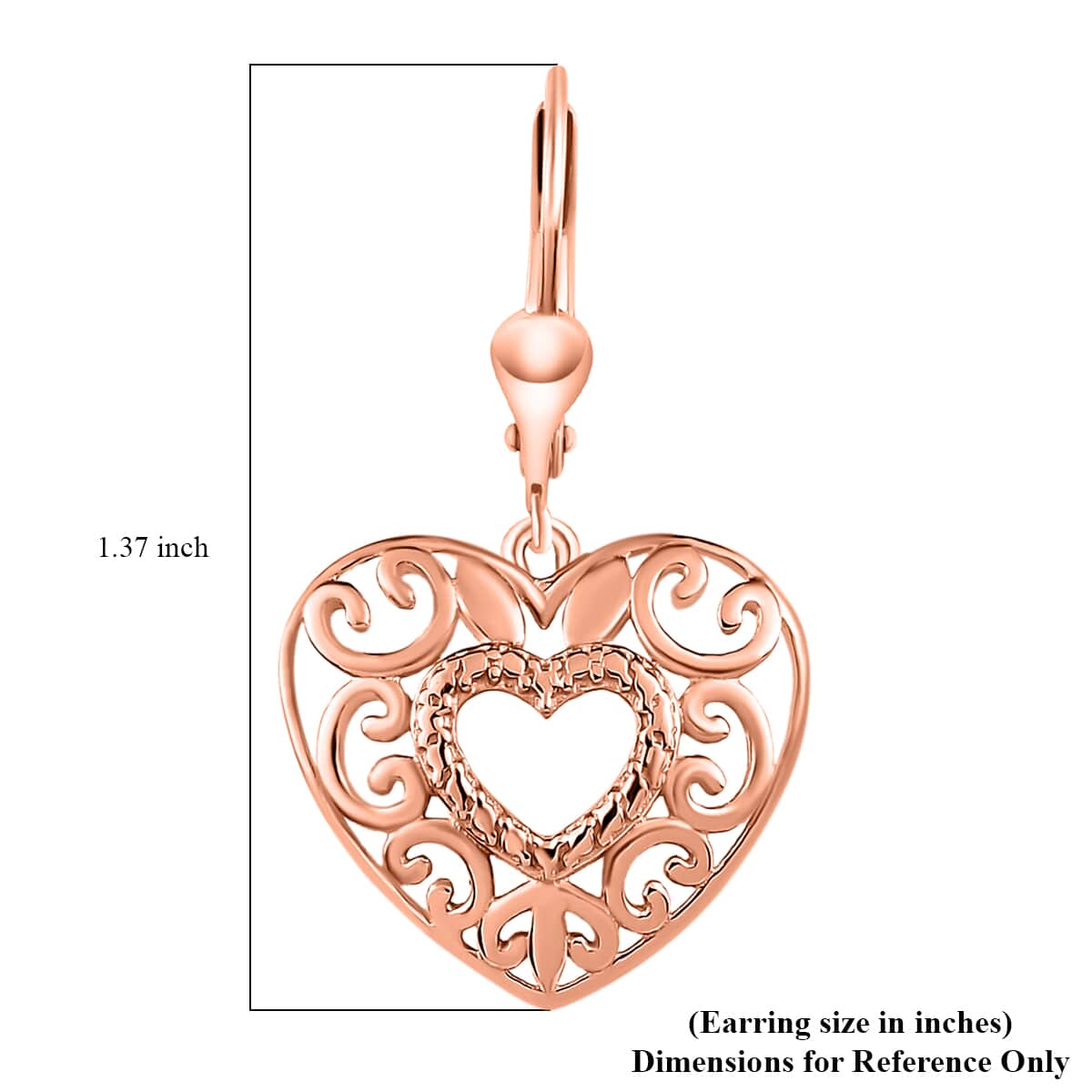 Mother’s Day Gift Openwork Earrings, Filigree Earrings, Lever Back Earrings, Drop Earrings, 14K Rose Gold Plated Sterling Silver Earrings, Heart Earrings For Women, Jewelry Gifts For Birthday image number 7