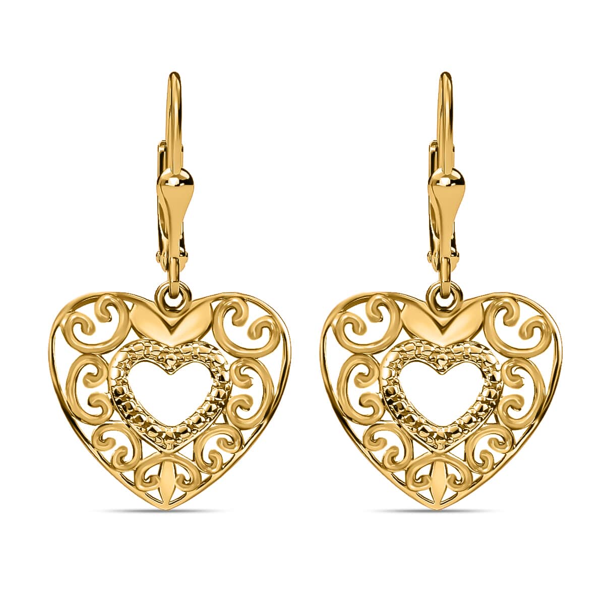 Openwork Heart Earrings in 14K Yellow Gold Over Sterling Silver image number 0