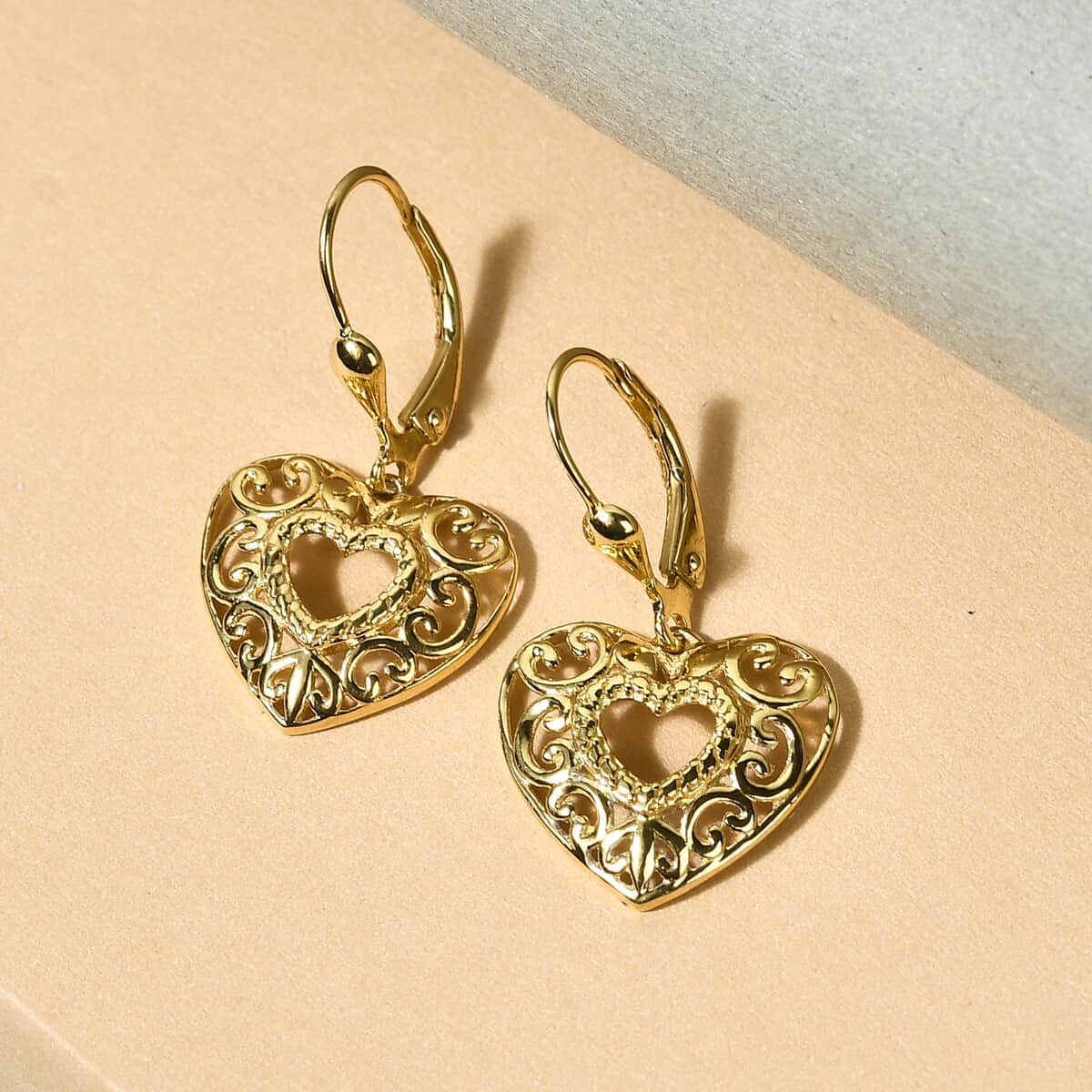 Openwork Heart Earrings in 14K Yellow Gold Over Sterling Silver image number 1