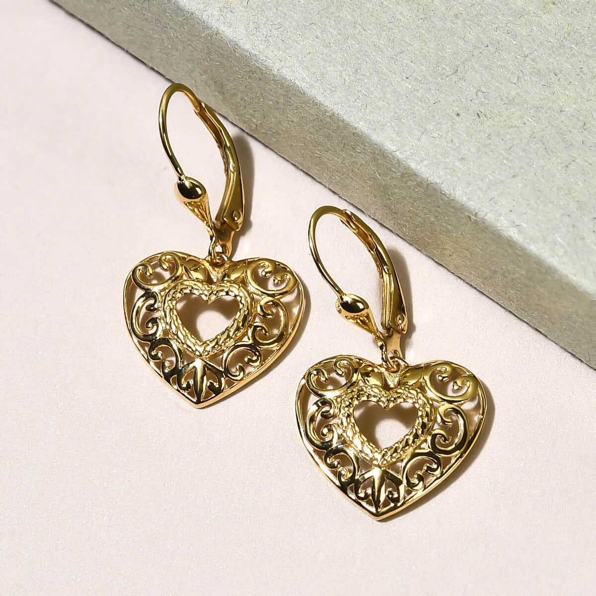 Openwork Heart Earrings in 14K Yellow Gold Over Sterling Silver image number 2
