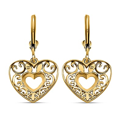 D'Joy 14K YG Plated Sterling Silver Filigree Round Hoop Earrings, Open Work Hoops For Women, Heart Earrings, Jewelry Gifts For Women, Lever Back Dangle Earrings