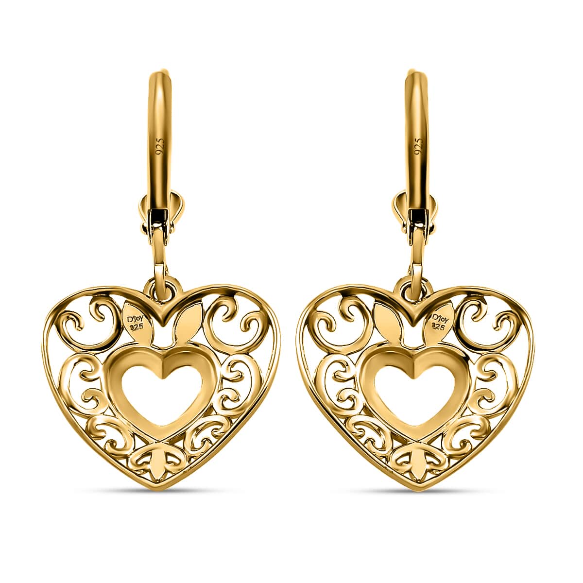 Openwork Heart Earrings in 14K Yellow Gold Over Sterling Silver image number 4