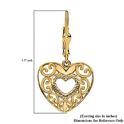 D'Joy 14K YG Plated Sterling Silver Filigree Round Hoop Earrings, Open Work Hoops For Women, Heart Earrings, Jewelry Gifts For Women, Lever Back Dangle Earrings