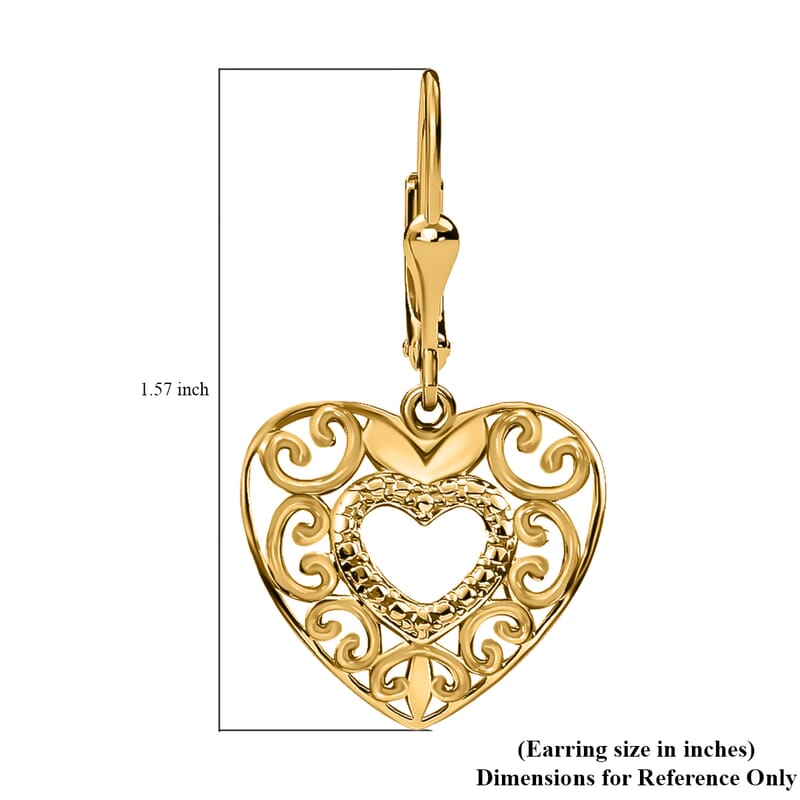 D'Joy 14K YG Plated Sterling Silver Filigree Round Hoop Earrings, Open Work Hoops For Women, Heart Earrings, Jewelry Gifts For Women, Lever Back Dangle Earrings