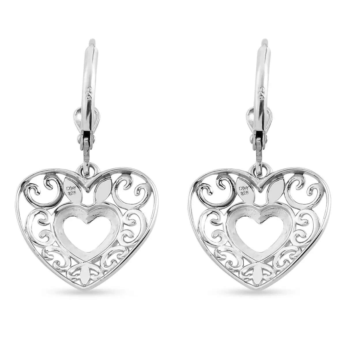 Mother’s Day Gift Openwork Earrings, Filigree Earrings, Lever Back Earrings, Drop Earrings, Platinum Plated Sterling Silver Earrings, Heart Earrings For Women, Jewelry Gifts For Birthday image number 4