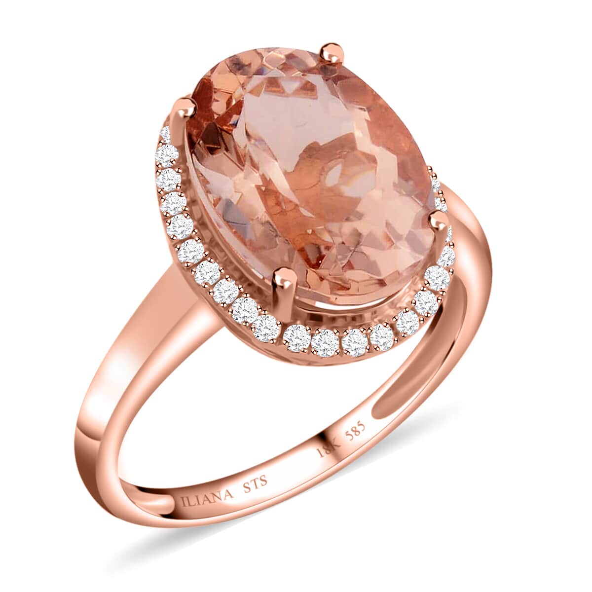 Iliana 18K Rose Gold AAA Premium Marropino Morganite and SI G-H Diamond Halo Ring (Size 6.0) 5.25 ctw image number 0