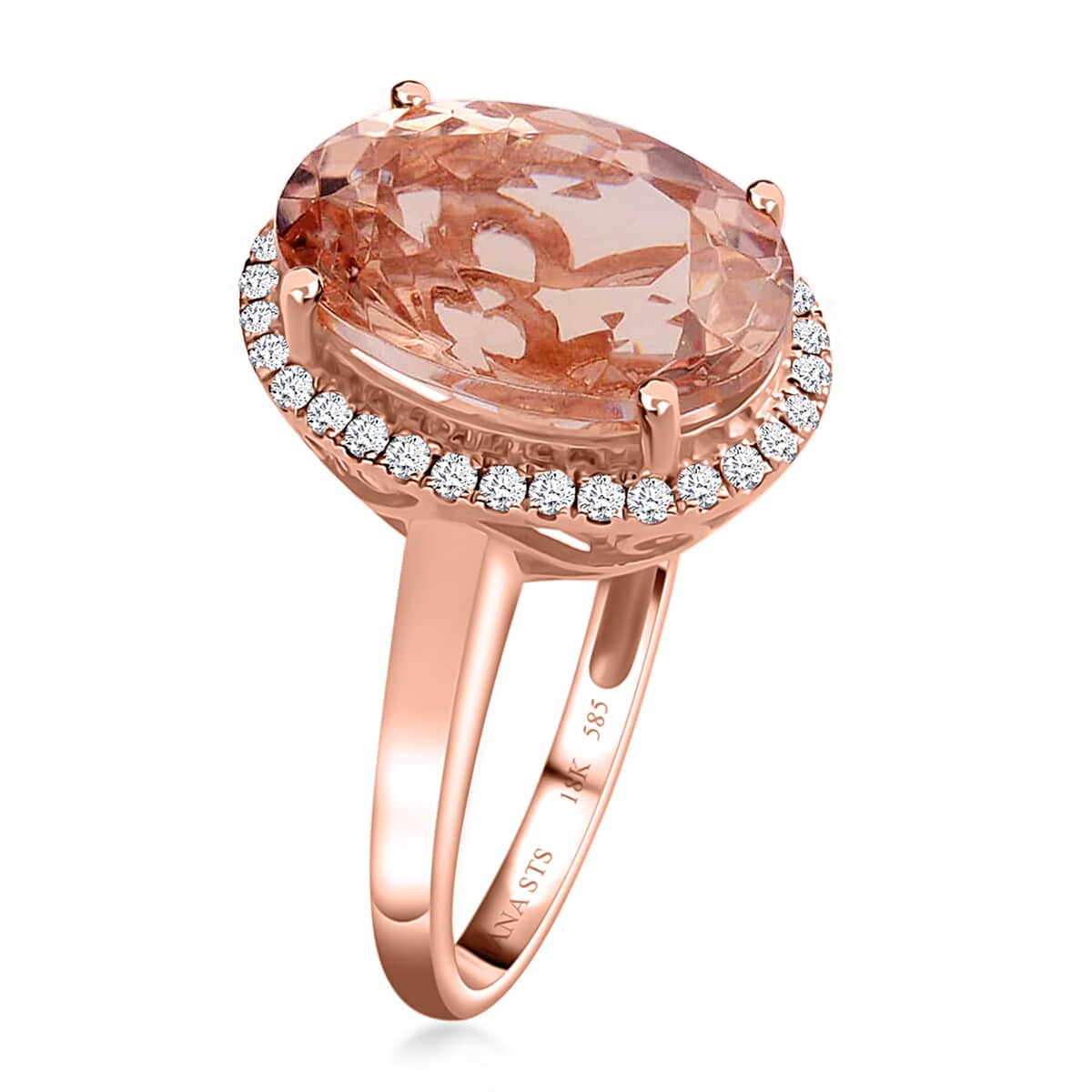 Iliana 18K Rose Gold AAA Premium Marropino Morganite and SI G-H Diamond Halo Ring (Size 6.0) 5.25 ctw image number 1